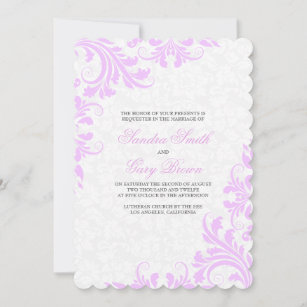 Elegant Lavender Lace White Damasks Wedding  Invitation