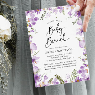 Elegant Lavender Lilac Florals Baby Brunch Invitation