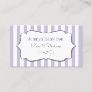 Elegant Lavender Lilac Purple Stripe Silver Grey Business Card