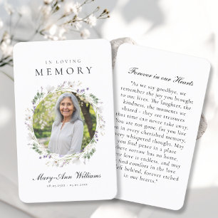 Elegant Lavender Memorial Photo Prayer Card