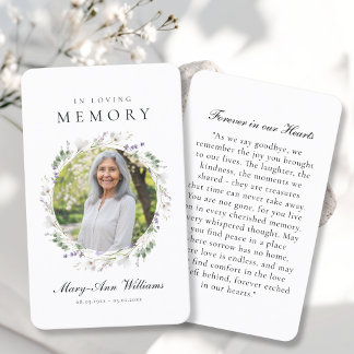 Elegant Lavender Memorial Photo Prayer Card