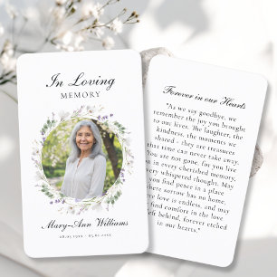 Elegant Lavender Memorial Photo Prayer Card