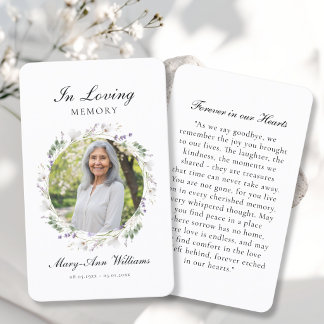 Elegant Lavender Memorial Photo Prayer Card