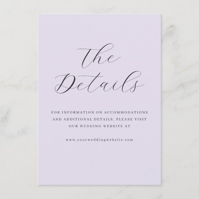 Elegant Lavender Minimalist Calligraphy Enclosure Card (Front)