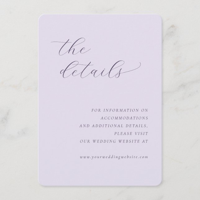 Elegant Lavender Minimalist Wedding Enclosure Card (Front)