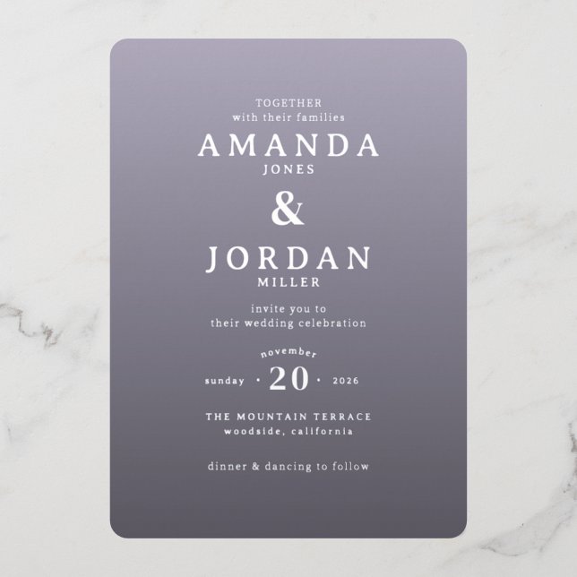 Elegant Lavender Minimalist Wedding Invitation (Front)