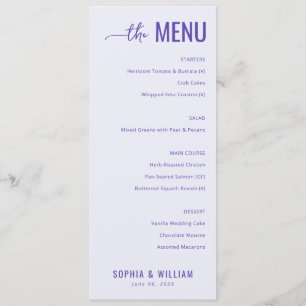 Elegant Lavender Minimalist Wedding Menu