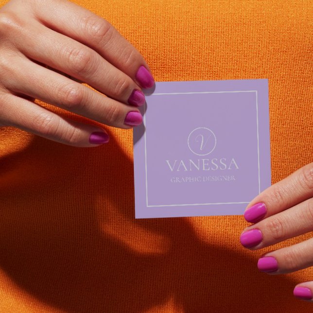 Elegant Lavender Monogram Custom Square Business Card (Elegant Lavender Monogram Custom Square Business Card)