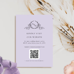 Elegant Lavender Monogram QR Code / RSVP Online Enclosure Card