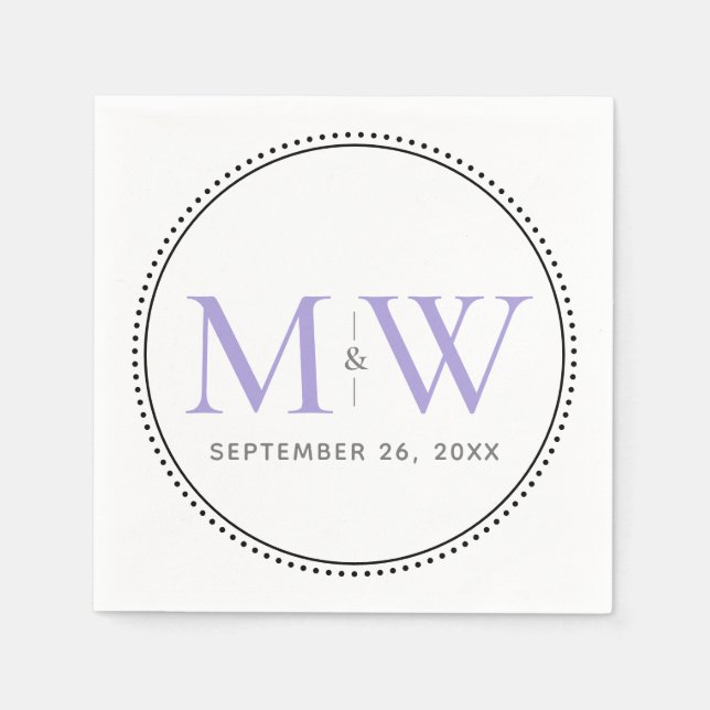 Elegant Lavender Monogram Wedding Napkin (Front)