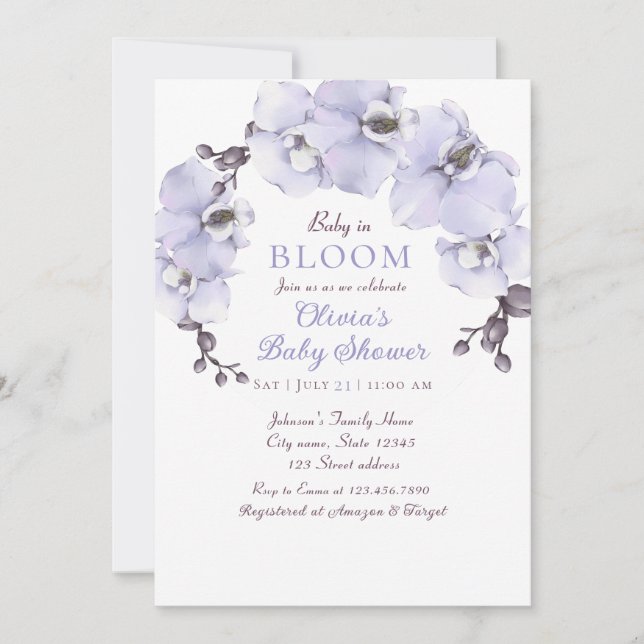 Elegant Lavender Orchid Baby Shower Invitation (Front)