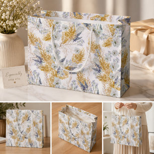 Elegant Lavender & Pampas Watercolor Floral Large Gift Bag