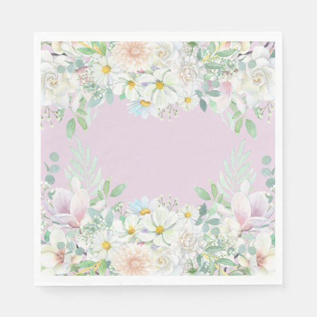 Elegant Lavender Pastel Floral Garden Birthday Napkin (Front)
