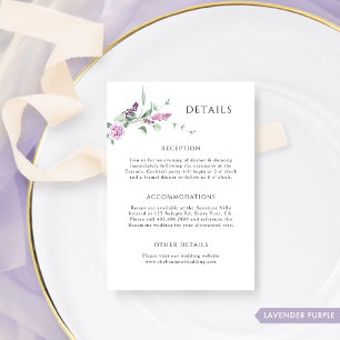Elegant Lavender Pastel Floral Wedding Details Enclosure Card