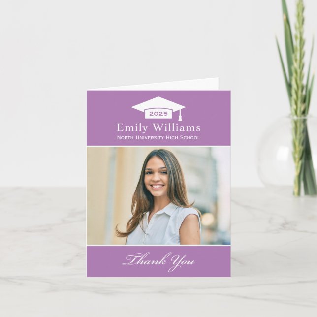 Elegant Lavender Personalised Graduation Photo Thank You Card (Front)