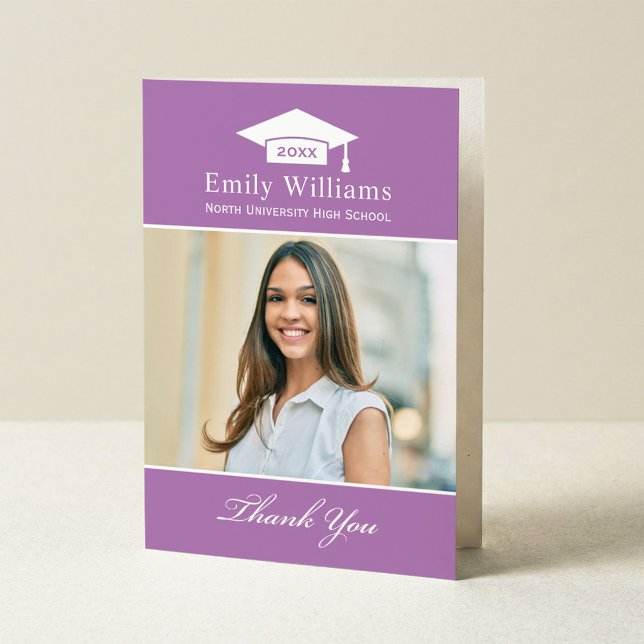 Elegant Lavender Personalised Graduation Photo Thank You Card (Creator Uploaded)
