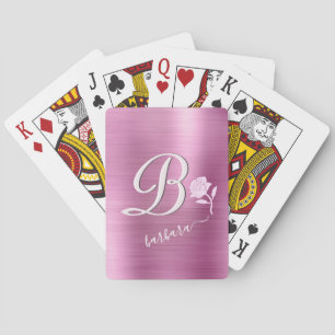Elegant Lavender & Pink Custom Monogram Name Rose  Playing Cards