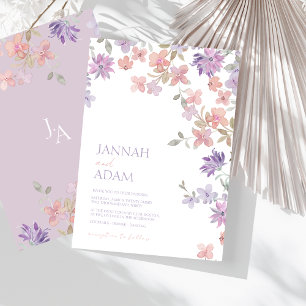 Elegant Lavender Pink Flower Watercolor Wedding Invitation