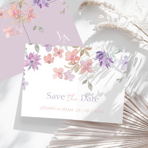 Elegant Lavender Pink Whimsical Wildflower Wedding Save The Date