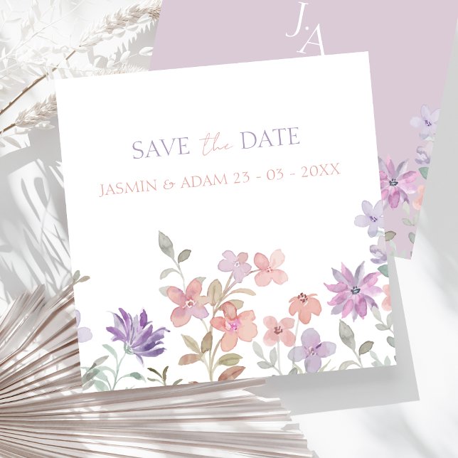 Elegant Lavender Pink Whimsical Wildflower Wedding Save The Date (Elegant Lavender Pink Whimsical Wildflower Wedding Save The Date Card)