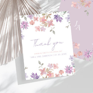 Elegant Lavender Pink Whimsical Wildflower Wedding Thank You Card