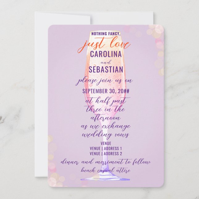 Elegant Lavender Purple Bubbly Champagne Wedding Invitation (Front)
