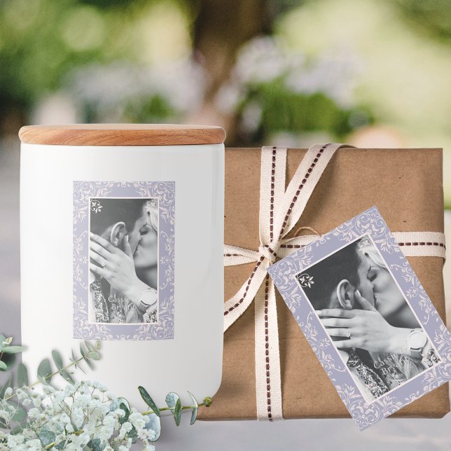 Elegant Lavender Purple Chic Border Wedding Labels (elegant lavender purple and blush pink chic wedding gift favors labels for candles or packaging tags)