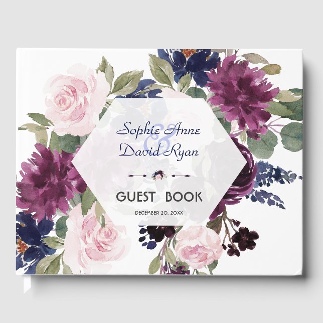 Elegant Lavender Purple Floral Bloom Wedding Guest Book (Front)