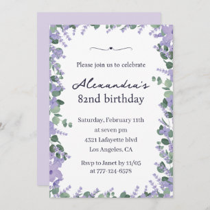 Elegant Lavender Purple Floral Frame 82nd birthday Invitation
