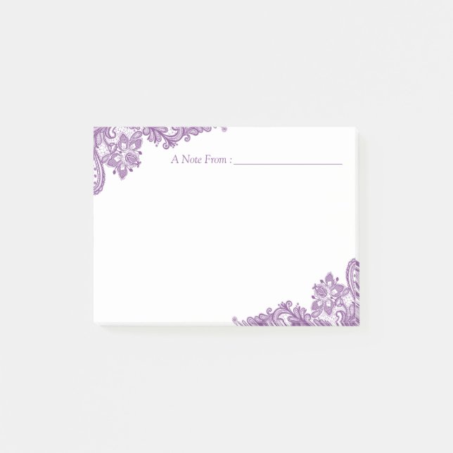 Elegant Lavender Purple Floral Lace Post-it Notes (Front)
