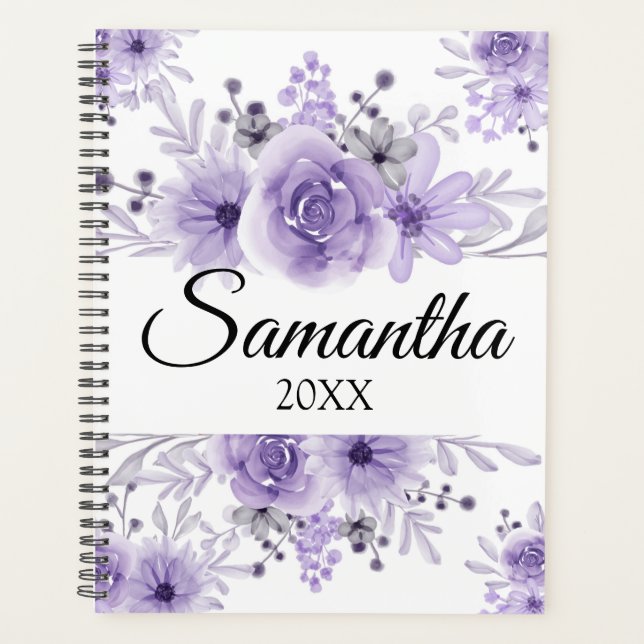 Elegant Lavender Purple Floral Watercolor  Planner (Front)