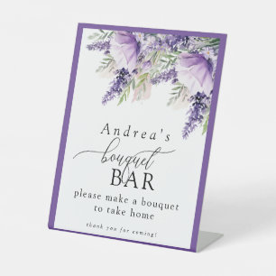 Elegant Lavender Purple Flowers Bouquet Bar Pedestal Sign