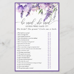 Elegant Lavender Purple Flowers Bridal Shower Game