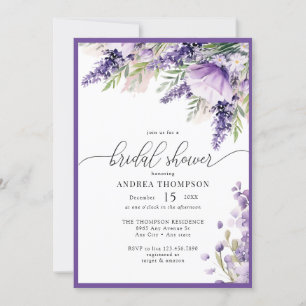 Elegant Lavender Purple Flowers Bridal Shower Invitation