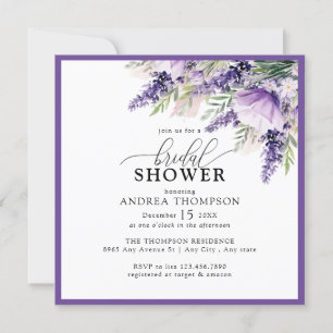 Elegant Lavender Purple Flowers Bridal Shower Invitation
