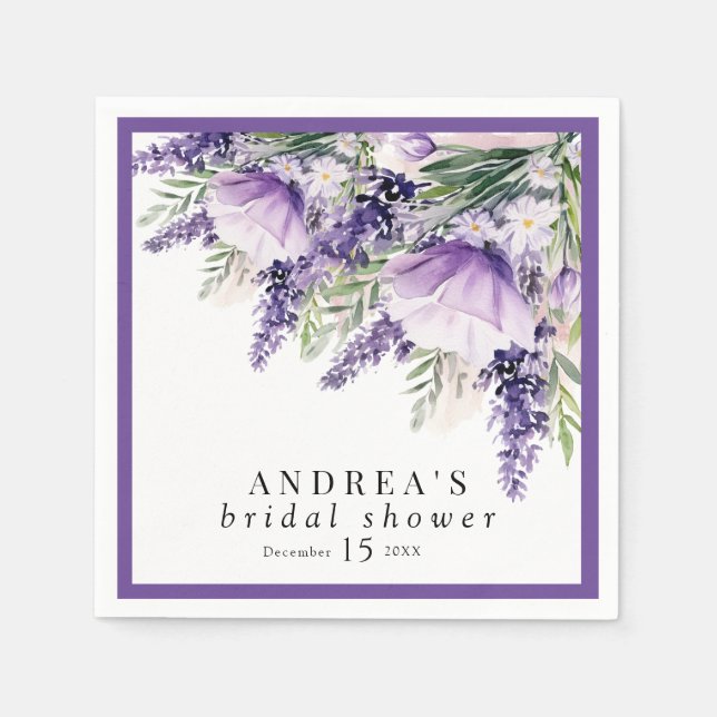 Elegant Lavender Purple Flowers Bridal Shower Napkin (Front)