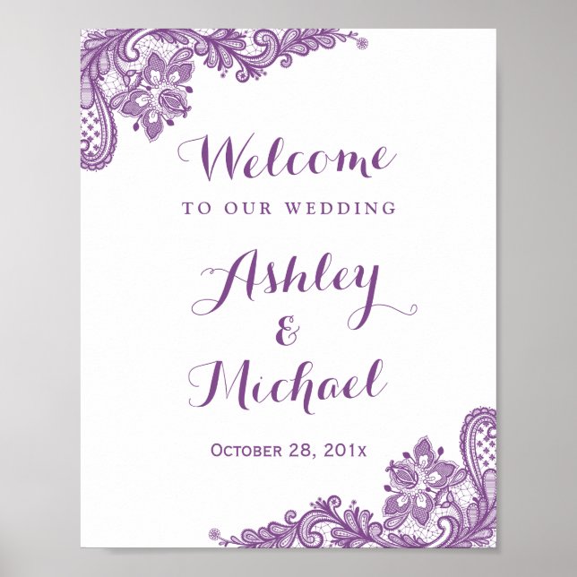 Elegant Lavender Purple Lace Wedding Sign (Front)
