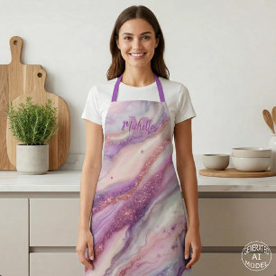 Elegant Lavender Purple Marble Agate Rose Gold Apron