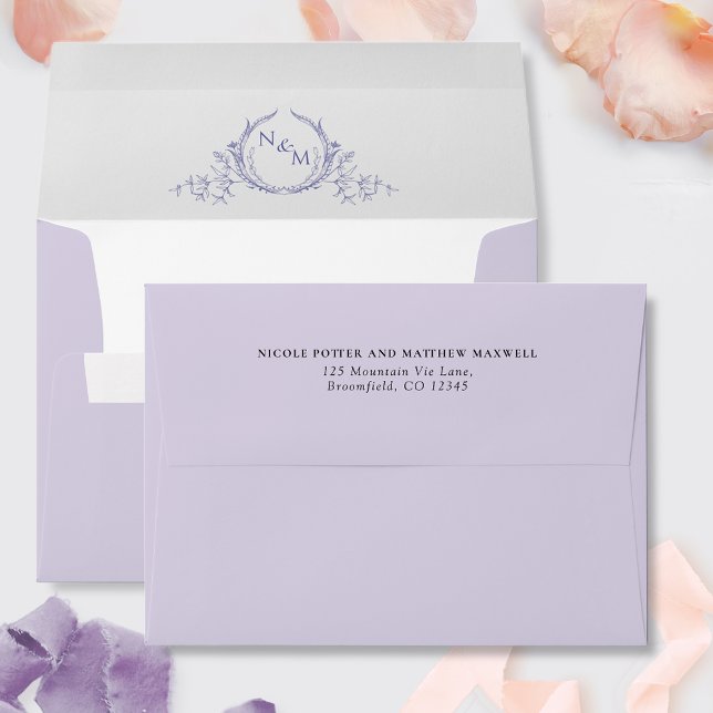 Elegant Lavender Purple Monogram Wedding Envelope (Creator Uploaded)