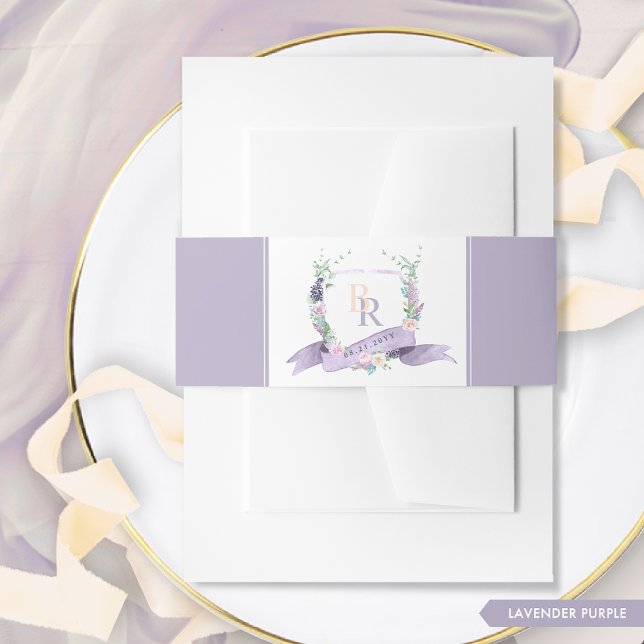 Elegant Lavender Purple Monogrammed Wedding Invitation Belly Band (Creator Uploaded)