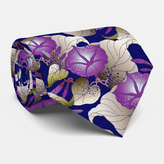 Elegant Lavender Purple Off White Floral Pattern Tie (Rolled)