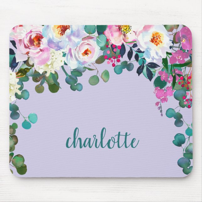 Elegant Lavender Purple Pink Eucalyptus Floral Mouse Pad (Front)