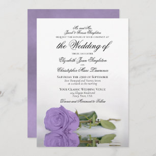 Elegant Lavender Purple Rose Formal Wedding Invitation