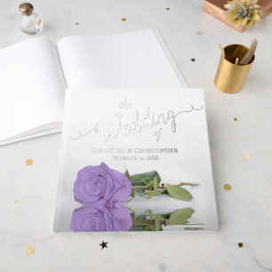 Elegant Lavender Purple Rose Large Wedding Foil Guest Book