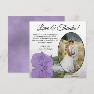 Elegant Lavender Purple Rose Oval Photo Wedding Thank You Card