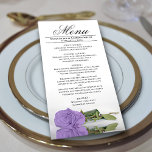 Elegant Lavender Purple Rose Reflections Wedding Menu<br><div class="desc">This beautiful menu will add some style to your wedding reception. It features a beautiful and romantic design with a single light purple or lavender coloured rose lying on its side reflecting in a pool of water with waves and ripples. There is space for the names of the couple and...</div>