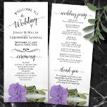 Elegant Lavender Purple Rose Romantic Wedding Programme<br><div class="desc">This beautiful wedding program features an elegant design with a single long stemmed light purple or lavender coloured rose lying on its side reflecting in water. The titles are written in fancy script calligraphy, and there is space for your ceremony and wedding party details, as well as a short thank...</div>