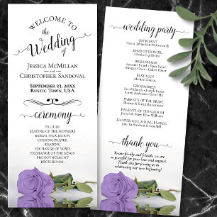 Elegant Lavender Purple Rose Romantic Wedding Programme