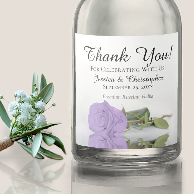 Elegant Lavender Purple Rose Wedding Thank You Liquor Bottle Label (Creator Uploaded)