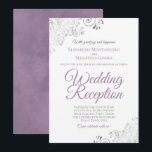 Elegant Lavender Purple & Silver Wedding Reception Invitation<br><div class="desc">These beautiful wedding reception invitations feature a simple yet elegant design with lavender purple script lettering and silver faux foil curls and swirls in the corners. The design is posh,  elegant and classy. Perfect way to invite your friends and family to join in your wedding celebration!</div>